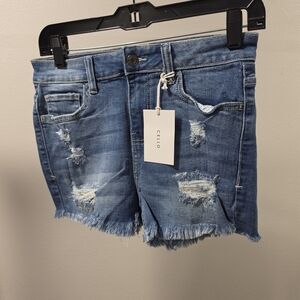 CELLO Distressed Denim Cutoff Shorts - Medium Blue